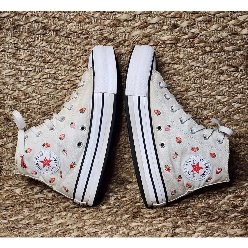 Converse Chuck Taylor Strawberry Hi Top Junior Sneakers White Red Size 3.5